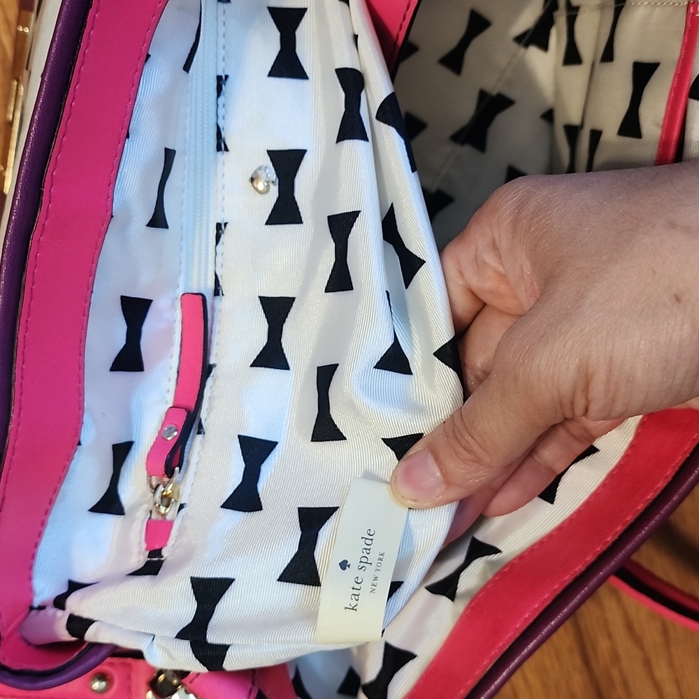 Like New Kate Spade Purple and Barbie Pink Satchel Crossbody Leather Bag - Picture 8 of 17